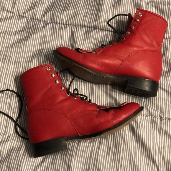 Vintage JUSTIN Boots RED Roper Size 5.5 D Style 503Y Registered NO. 73416 - Picture 11 of 16
